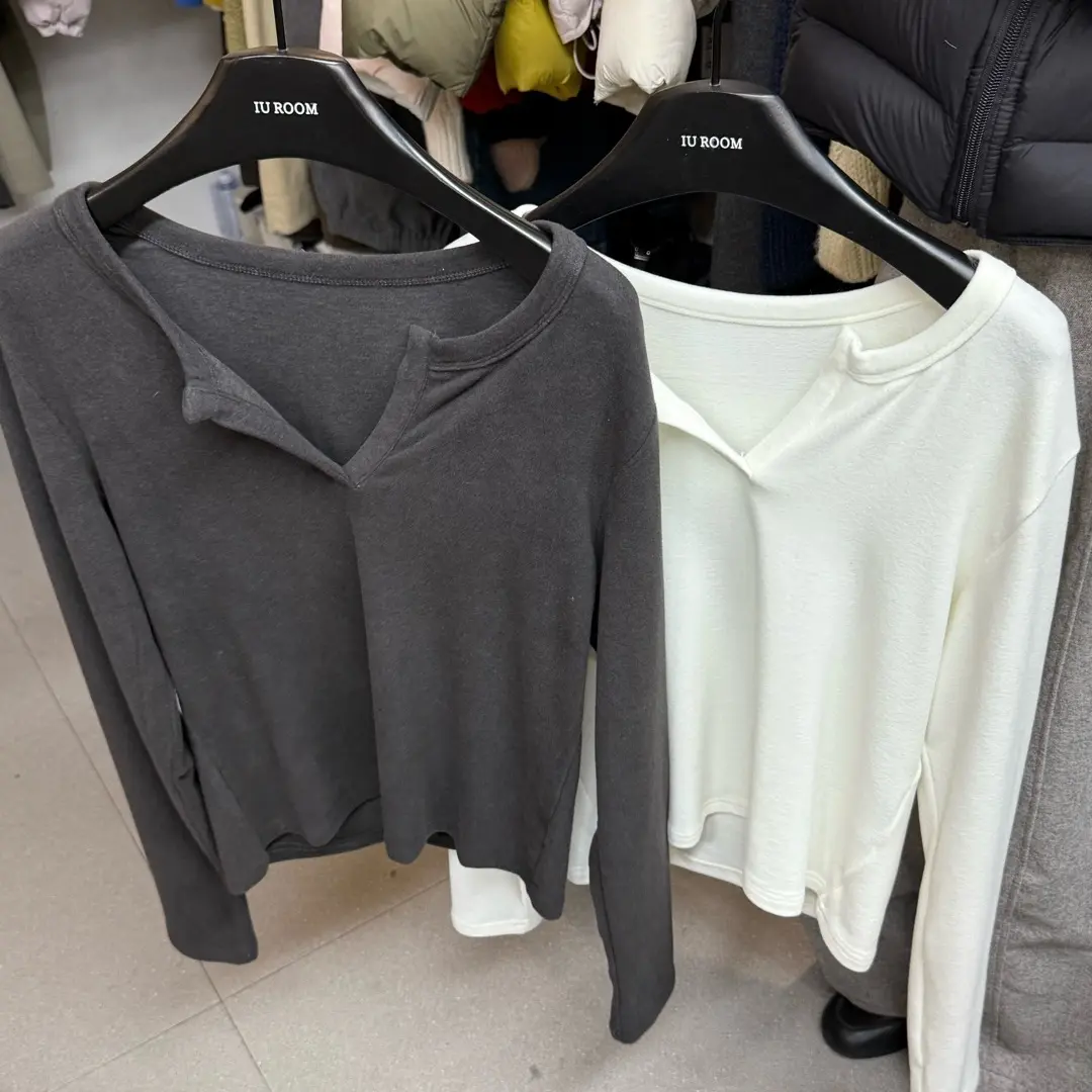 秋冬季新款韩版V领加绒加厚长袖内搭打底衫纯色修身百搭上衣T恤