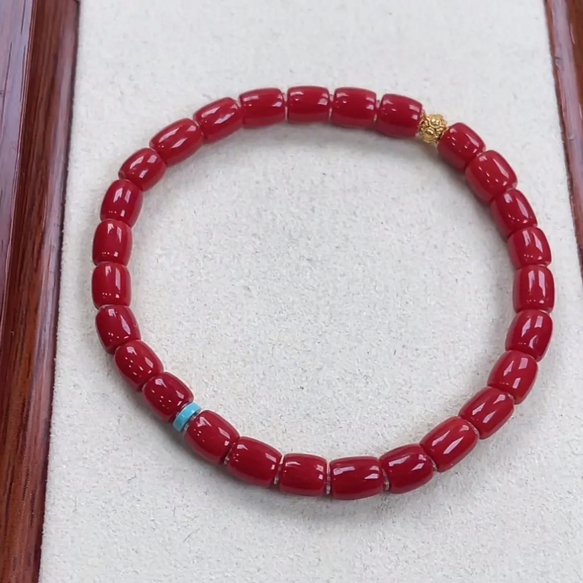 天然红珊瑚精工直切k金手链5.2mm～6.0mm