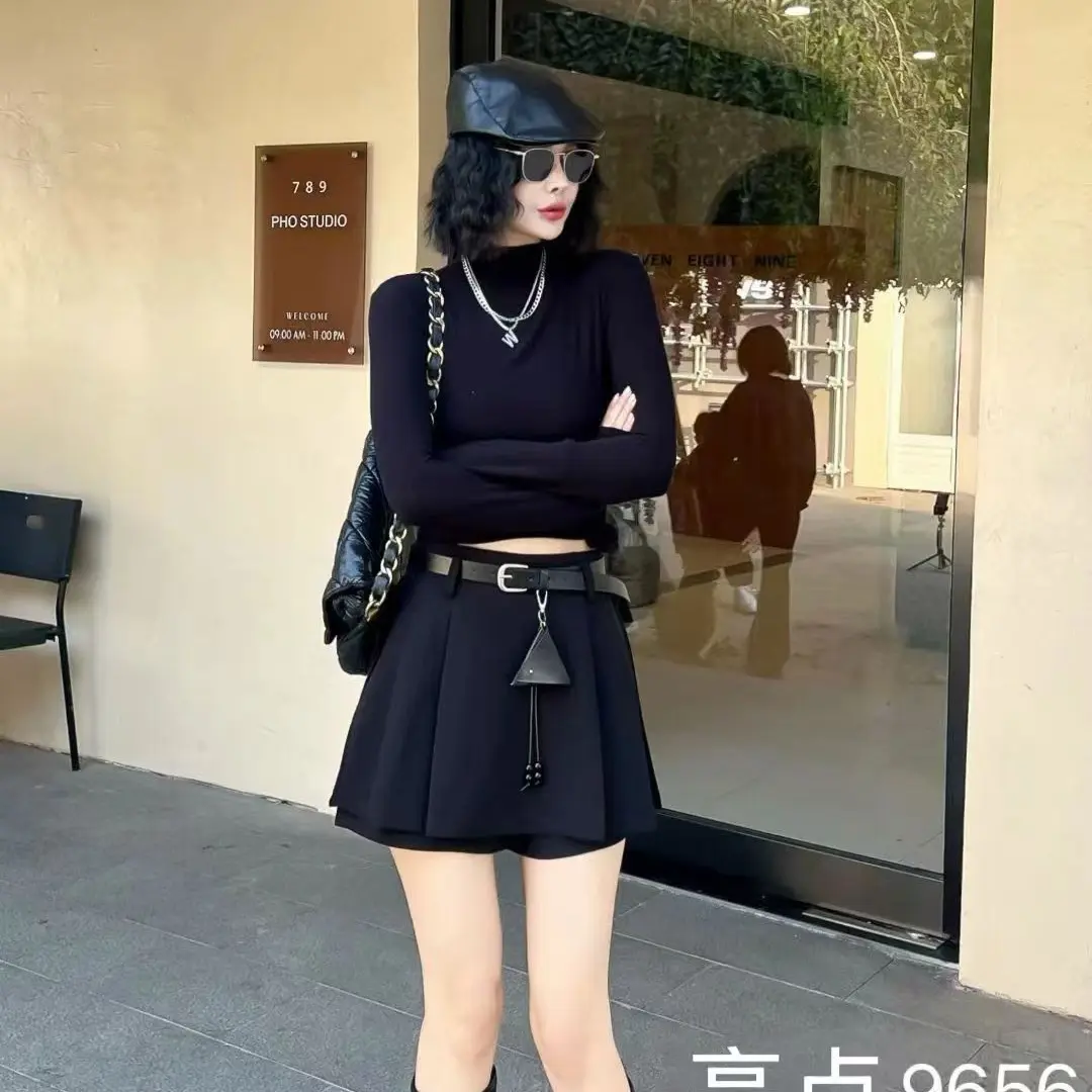 大码西服高腰百褶秋冬半身裙裤洋气显瘦休闲百搭学院风