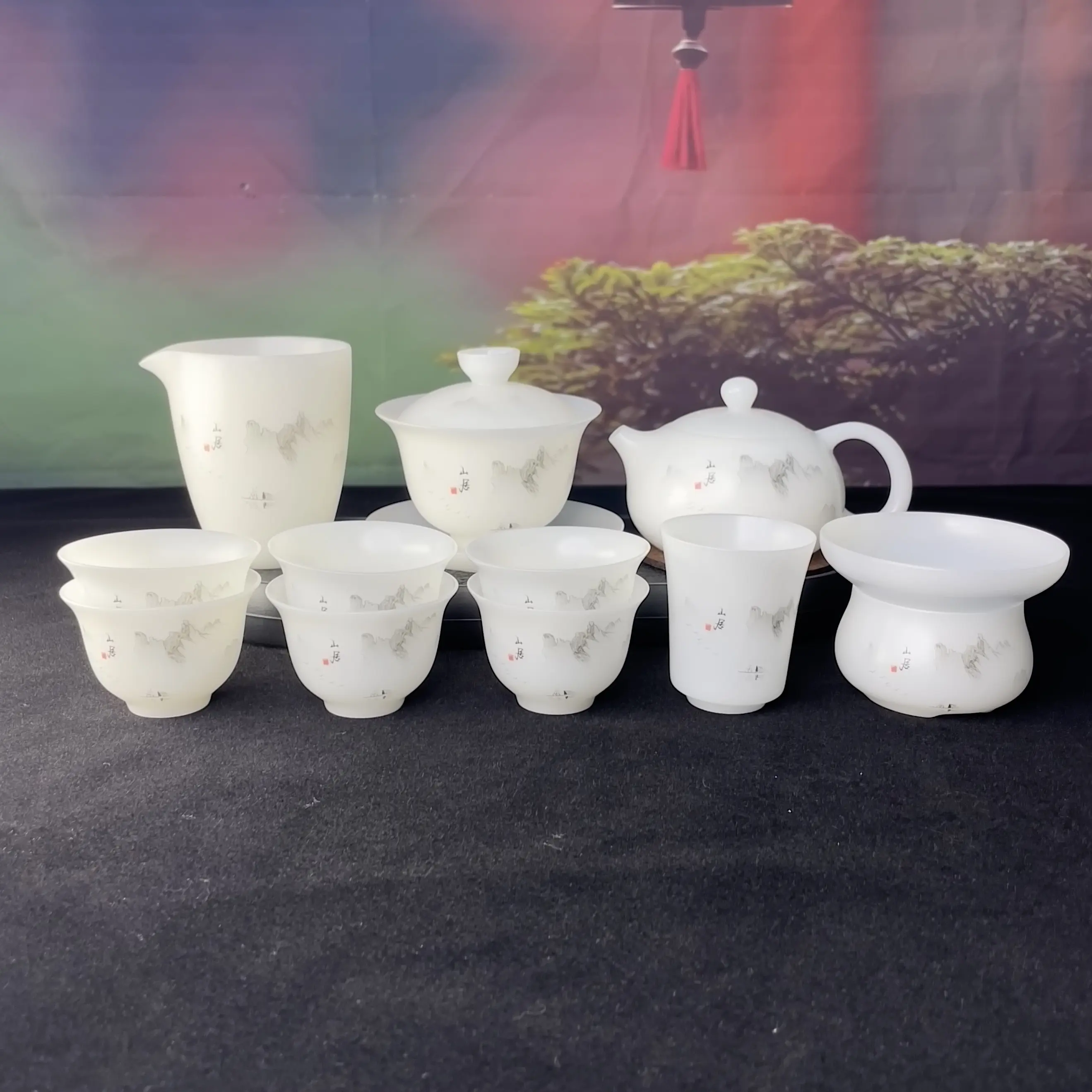 功夫茶具套装家用居家办公套装高端茶具全套冰晶璞玉素烧薄胎陶瓷
