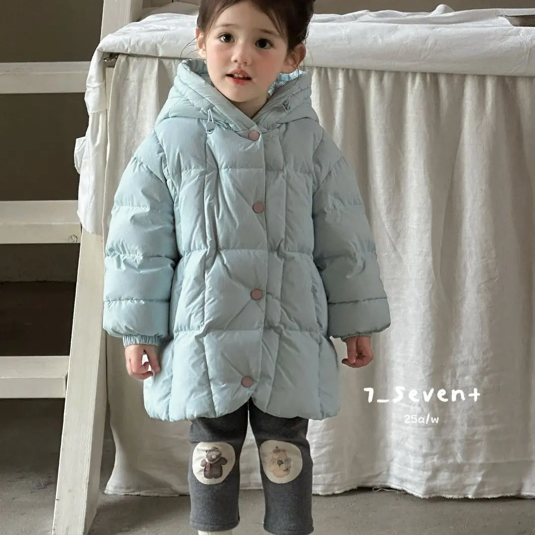7seven正版童装小熊背包款中长款连帽羽绒服