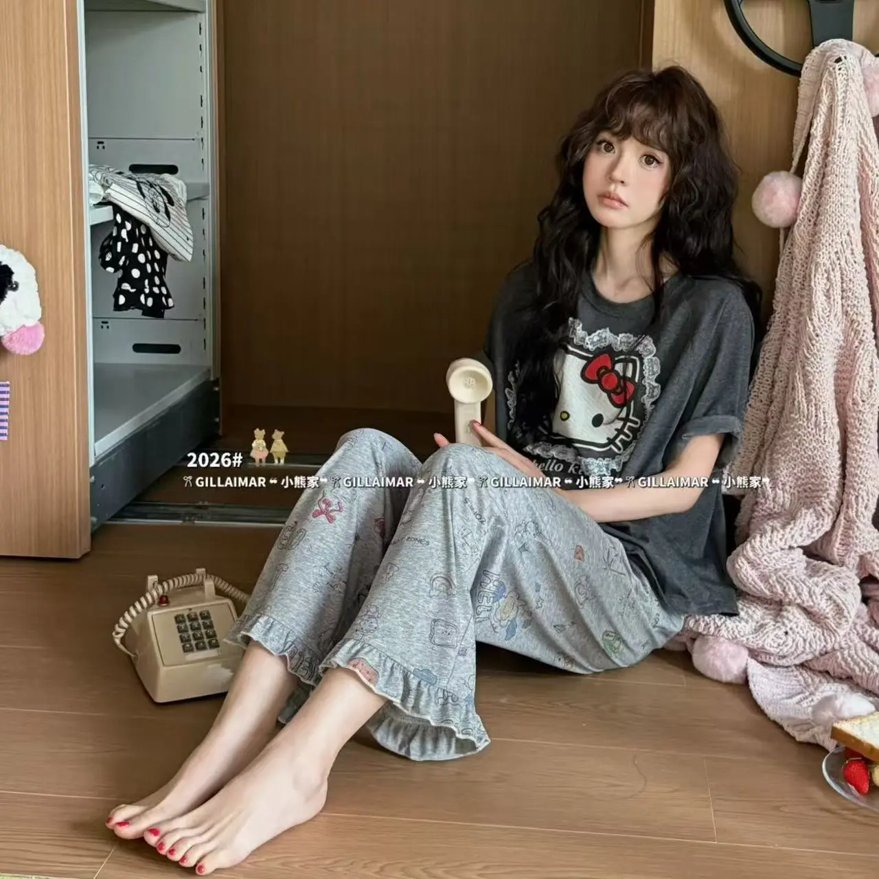 小熊kitty套装新款涂鸦