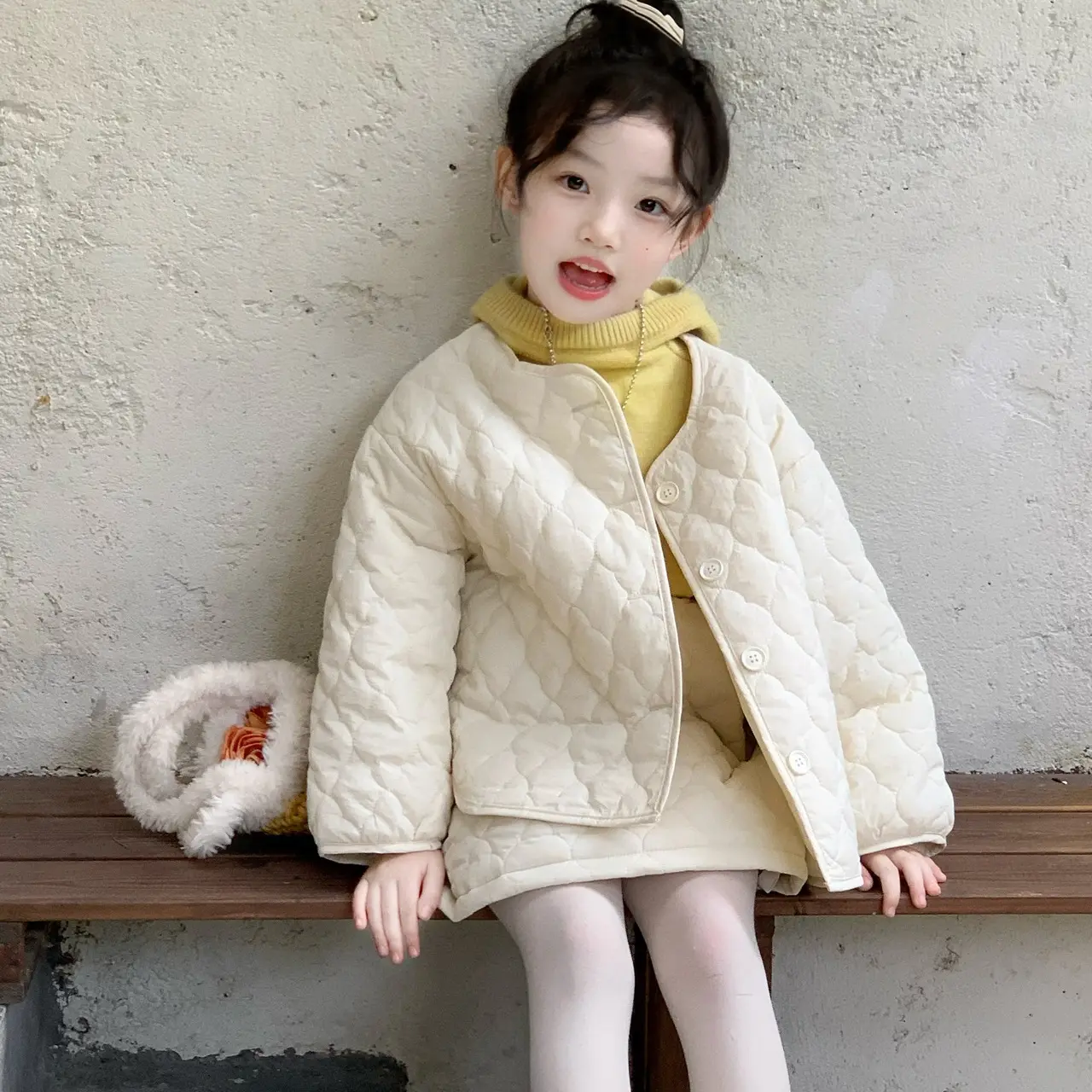 女童套装2025冬款韩版棉服纯色秋冬厚款外套女宝套裙洋气三件套潮