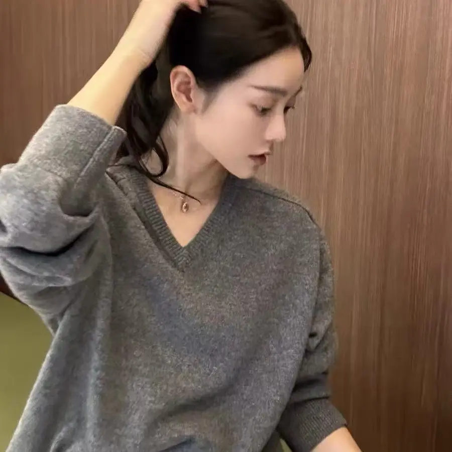 高级感加厚宽松慵懒V领山羊绒衫