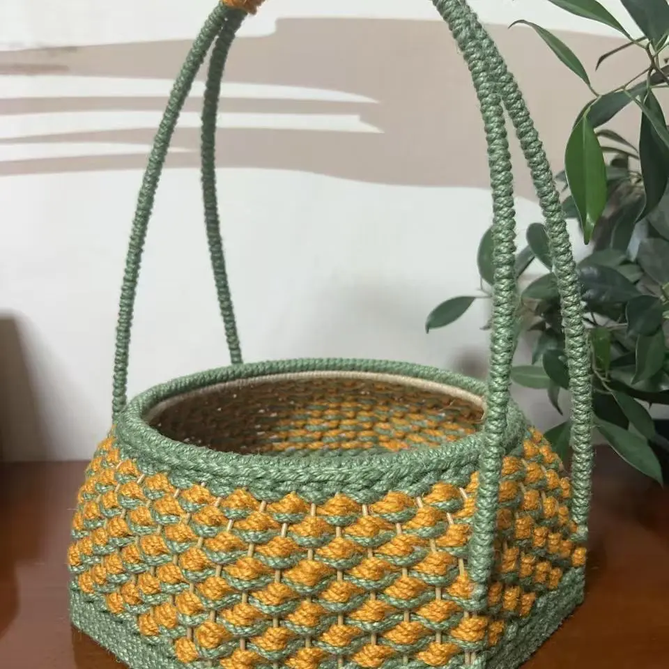 手工编织提篮 家用收纳置物新中式摆件