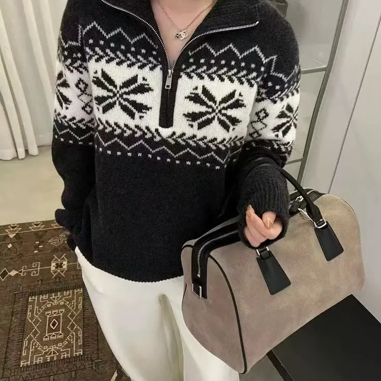 圆领针织套头款拼色厚款毛针织衫百搭网红长袖休闲时尚宽松