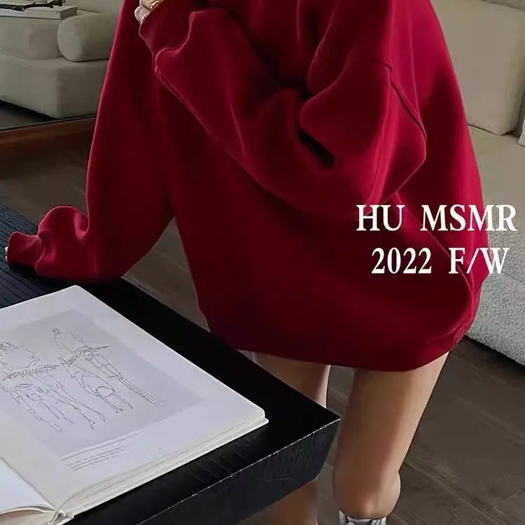 RX大码女装秋冬新款纯色加绒宽松圆领卫衣女5876