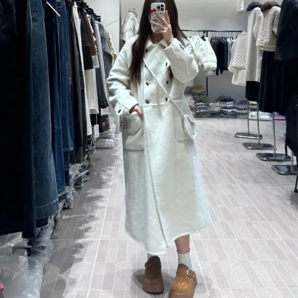 秋冬新款双面羊毛女中长款翻领百搭休闲外套