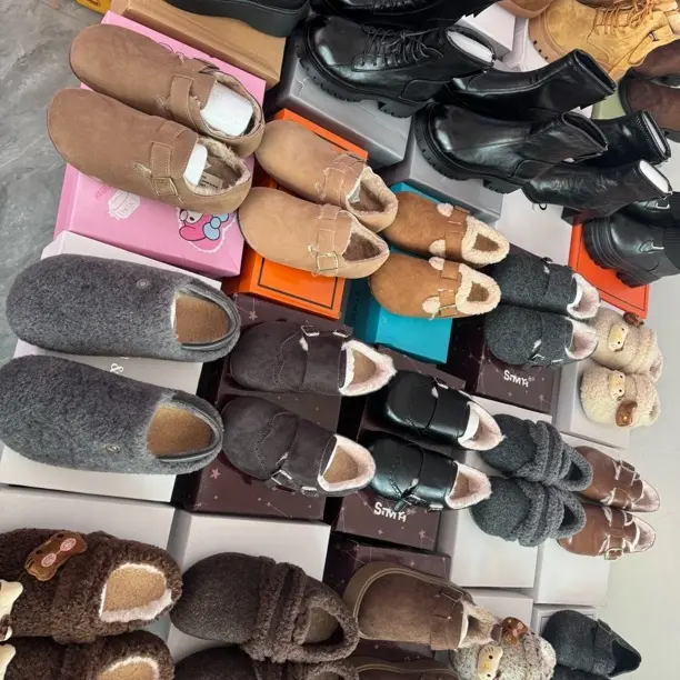 爆款两穿百搭羊羔毛加绒包头乐福鞋秋冬新款