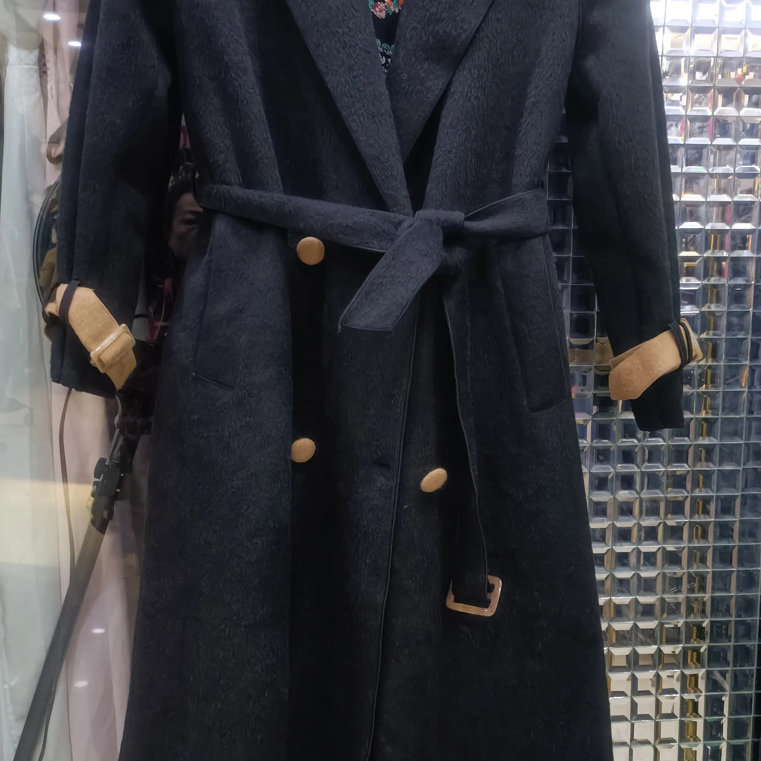 秋冬新款长款系带绵大衣时尚百搭女大衣