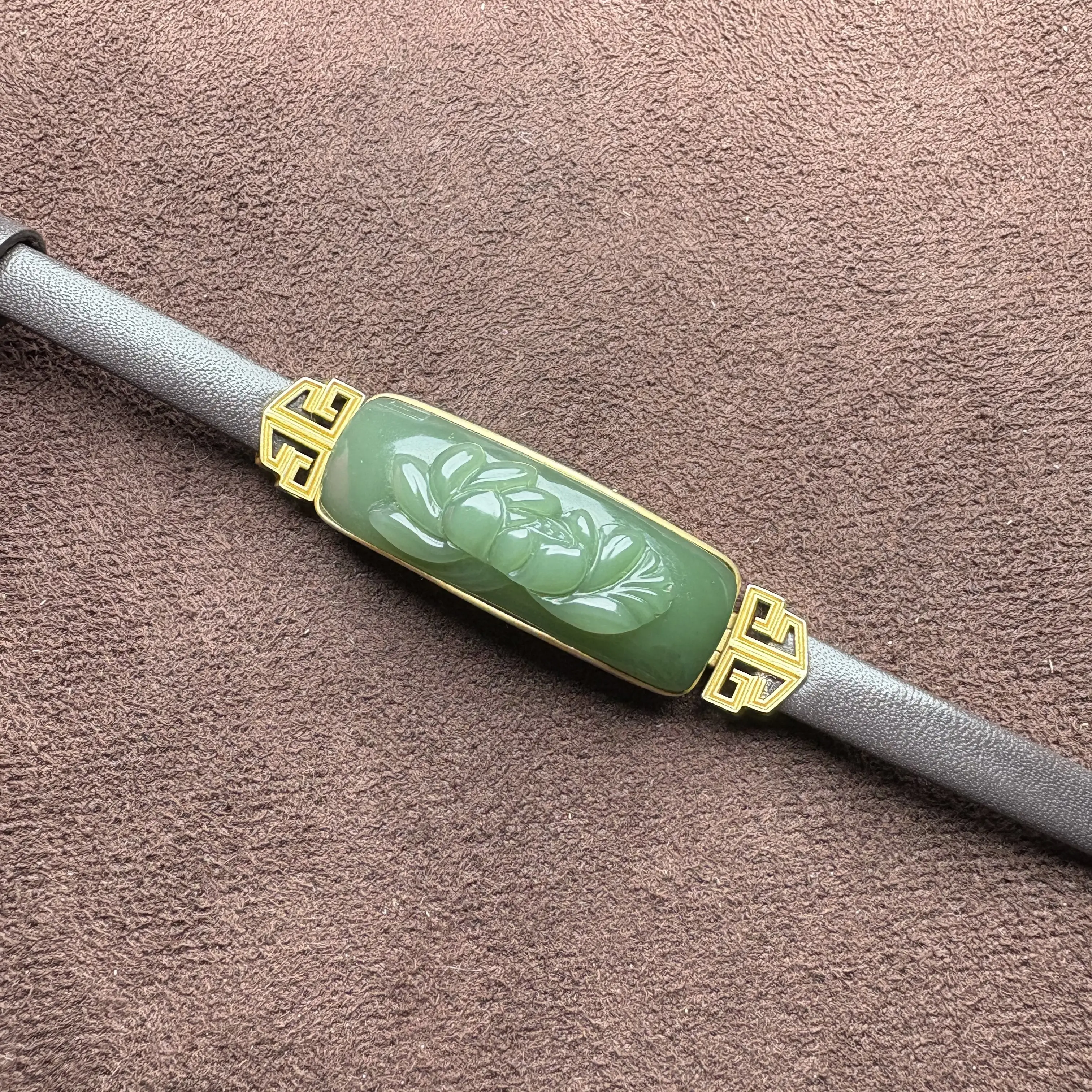 俄碧粉青过灯一品青莲手牌可调节男女中国风和田玉手牌