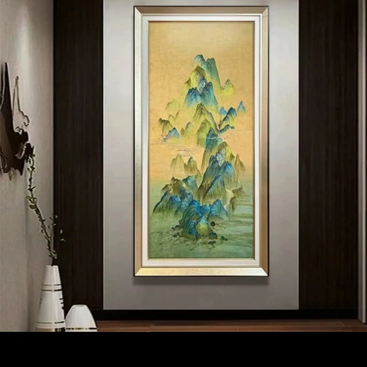 千里江山款新中式刺绣玄关装饰画织锦绣寓意好走廊过道入户挂画