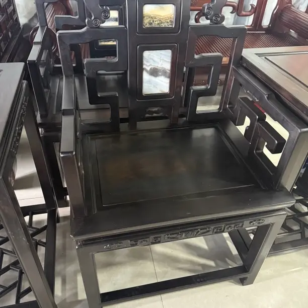 紫光檀东非黑黄檀红木什锦太师椅