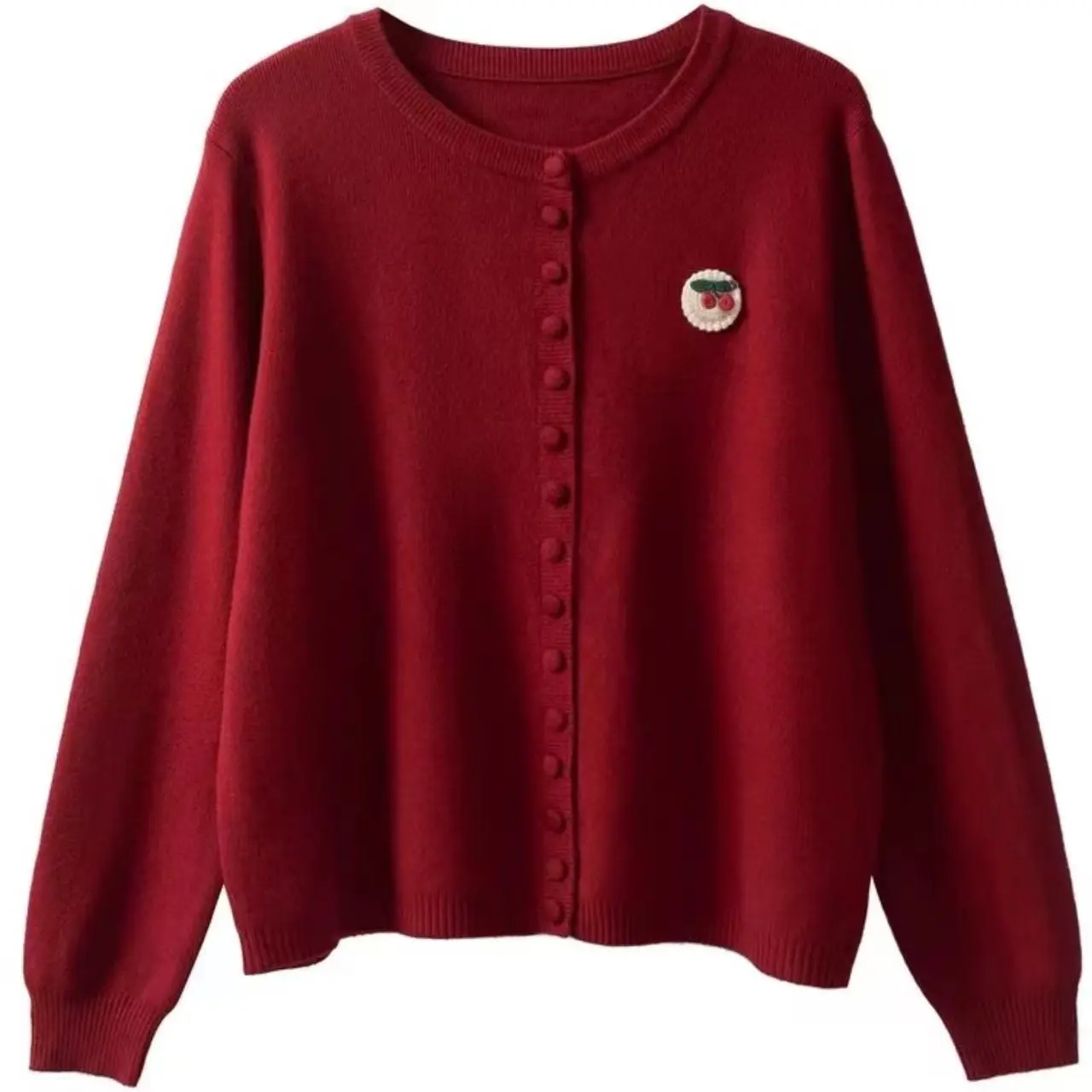 新款韩系刺绣圆领宽松针织开衫女秋冬百搭上衣