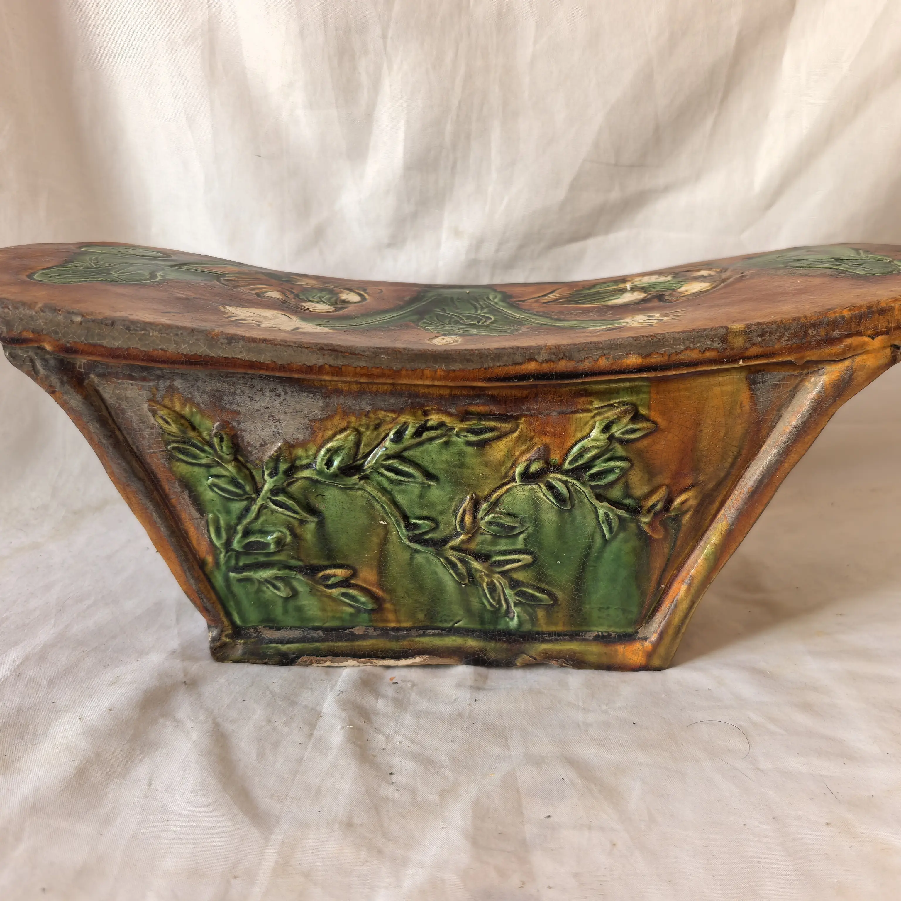 瓷枕黄色全手工纯手工精致金色三火讲瓷处理彩釉摆件陶瓷工艺品