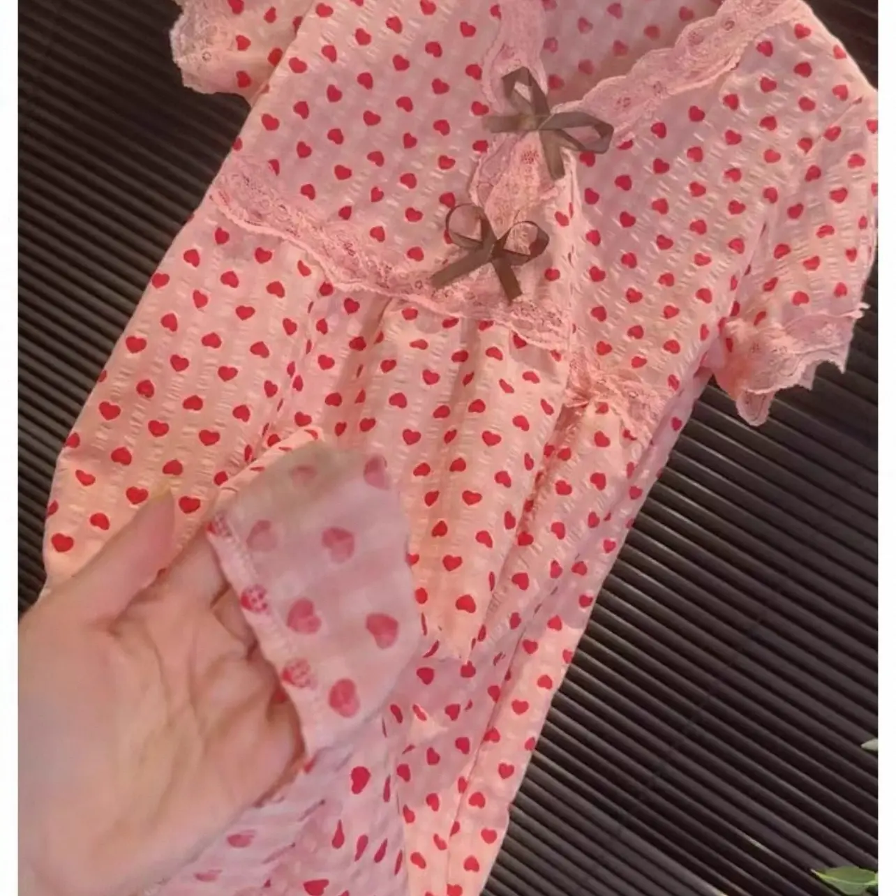 甜美韩版风短袖睡裙女夏季宽松大码休闲舒适家居服