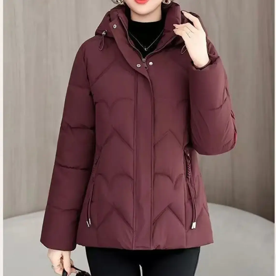 2567中老年妈妈冬季加绒加厚中长款洋气保暖棉服外套