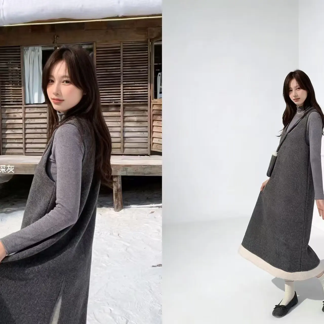 秋冬宽松显瘦针织吊带连衣裙叠穿时尚气质之选