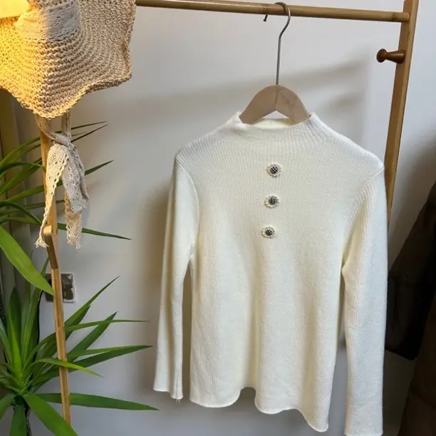 手工小花韩版百搭长袖针织打底衫麦迪尚品针织衫毛针织衫女装