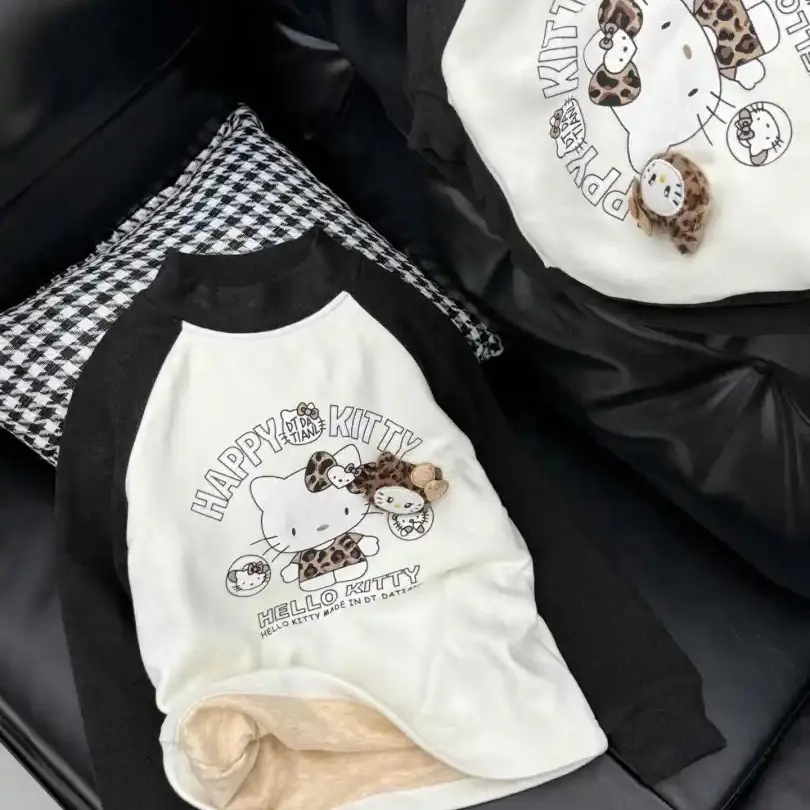 秋冬新款韩版女童KT猫印花加厚长袖打底衫