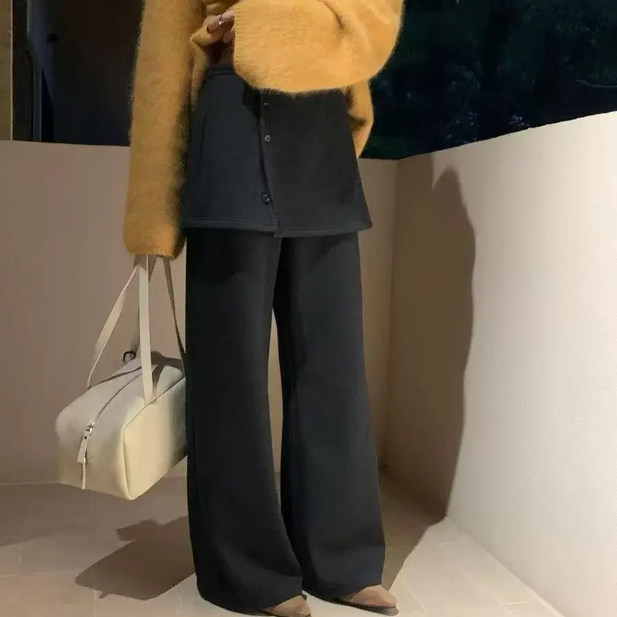 【丽鑫】9686韩系高腰加绒微喇休闲裤(配屁帘)