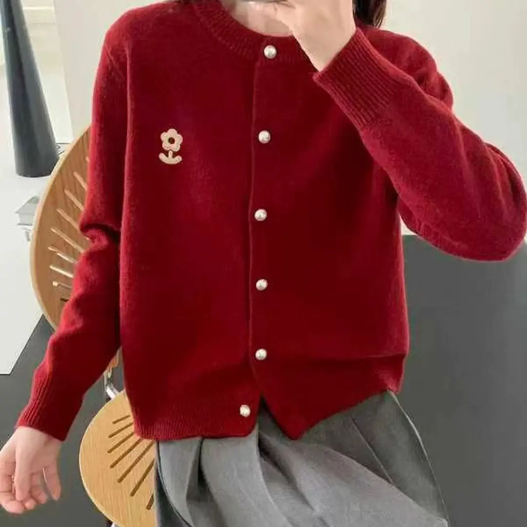 新款加厚刺绣开衫毛衣9016