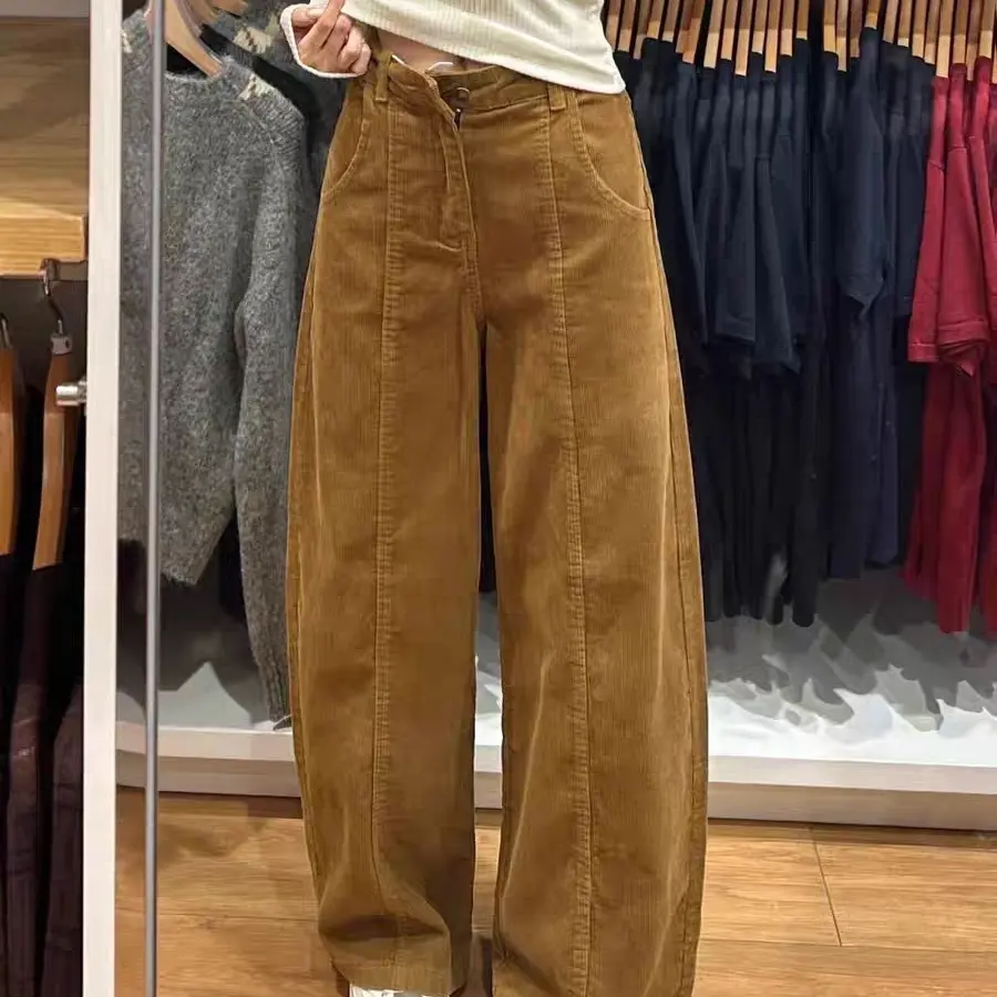 复古美拉德风灯芯绒阔腿裤女宽松显瘦垂感休闲拖地裤