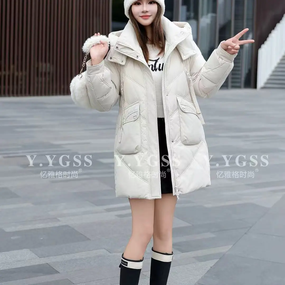 立领连帽中长款保暖羽绒服512