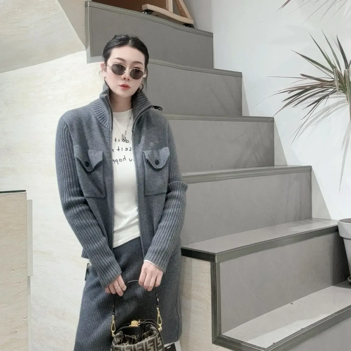 立领轻奢百搭秋冬全羊毛针织开衫外套