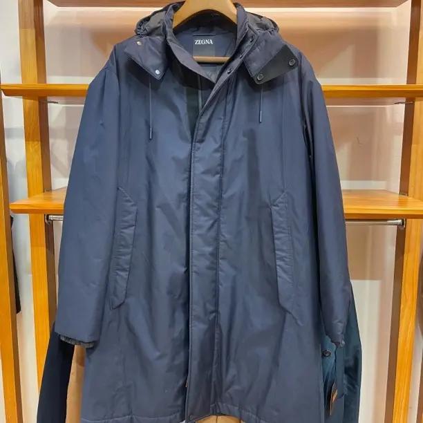 z e g n a男士长款连帽派克保暖棉服外套