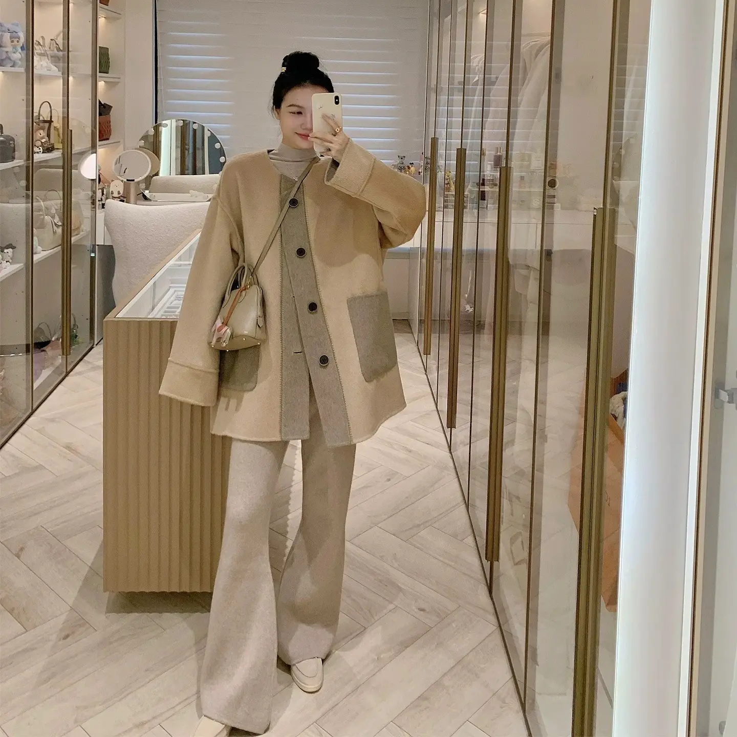 正反两面穿双面呢大衣外套女冬季简约显瘦呢子大衣