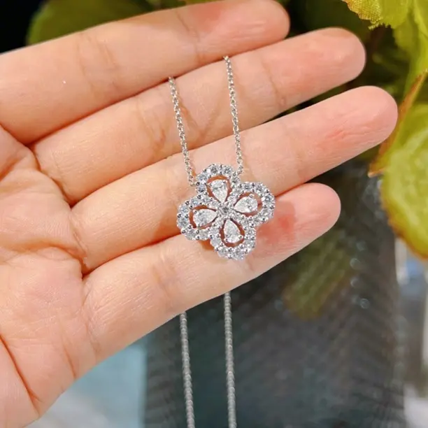 实验室培育钻石PT950铂金满钻四叶草项链19mm百搭精致