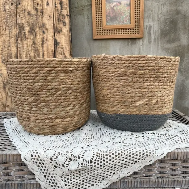 草编花篮北欧风编织花盆绿植装饰客厅阳台落地花器收纳筐