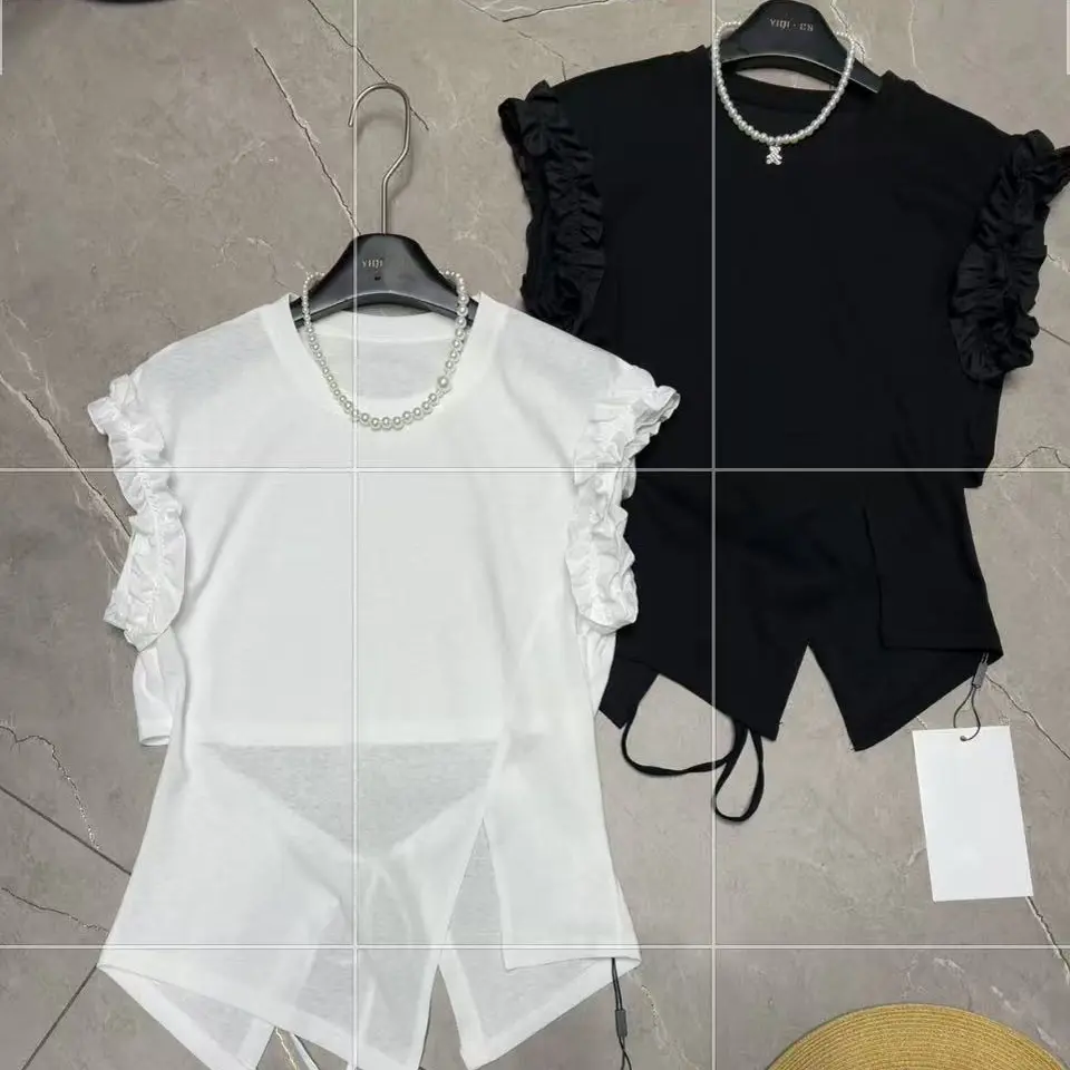 圆领短袖常规款吸湿排汗拼接T恤系带套装抽绳夏季