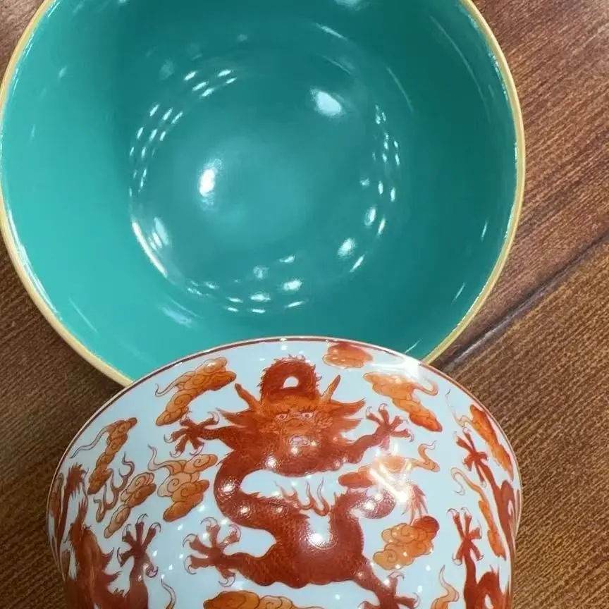 梵红五龙手绘开片碗