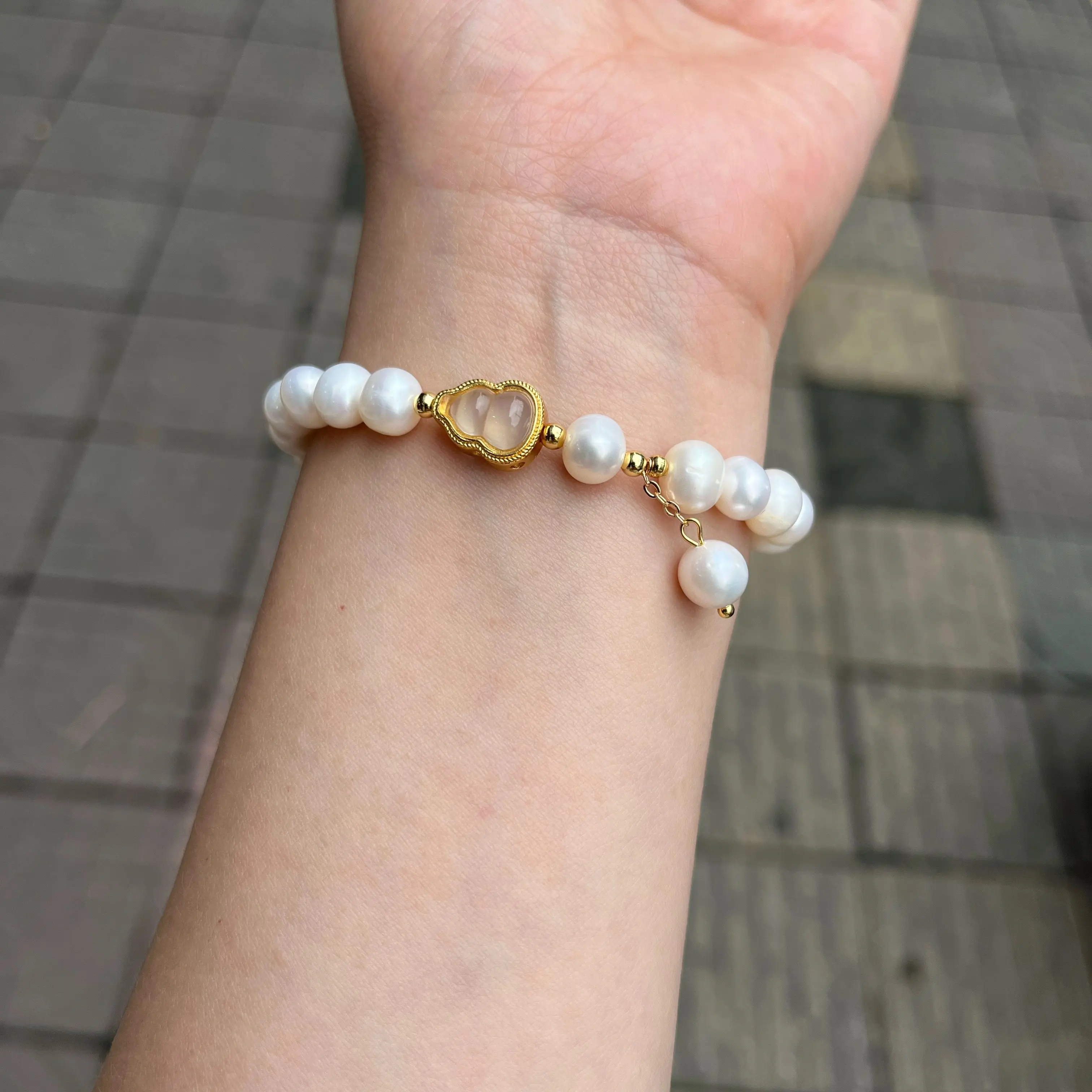 【如愿】8-9mm天然珍珠葫芦手串白色经典百搭