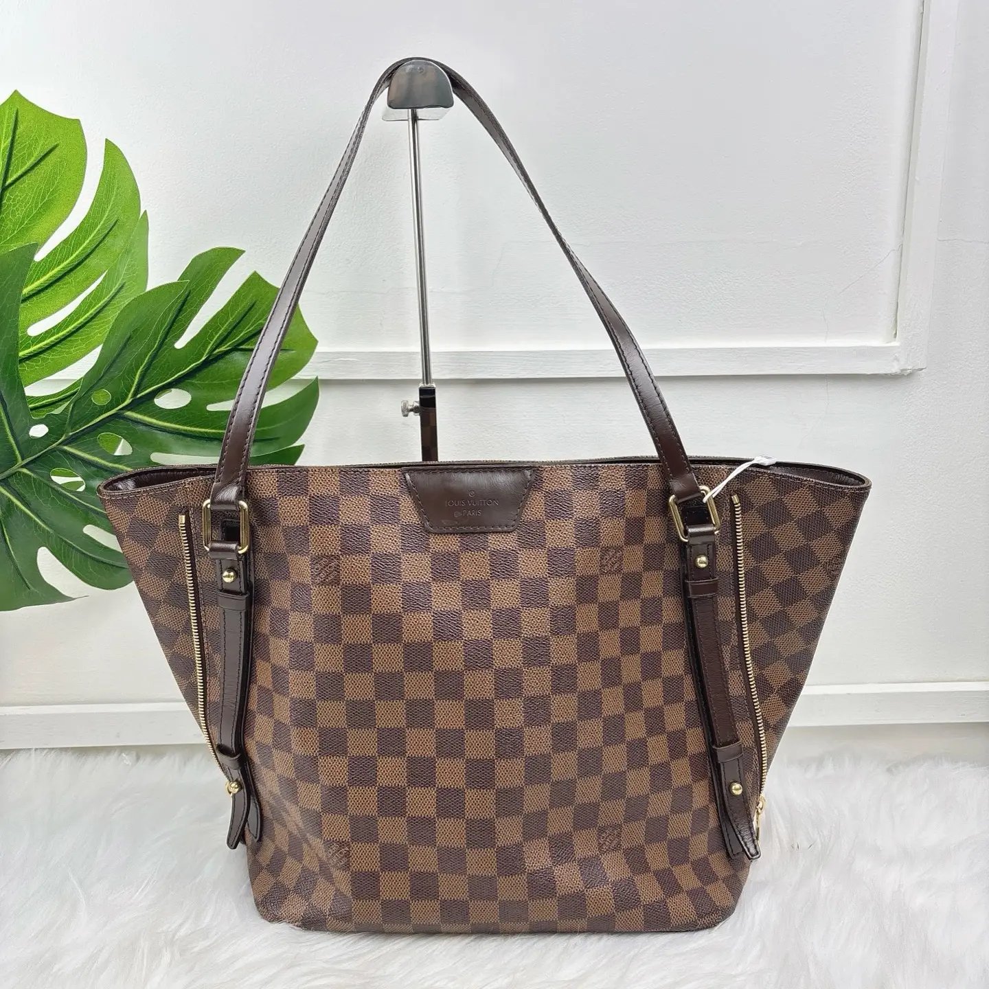 95新 LouisVuitton/路易威登 Cabas Rrvington 棕棋盘格单肩包