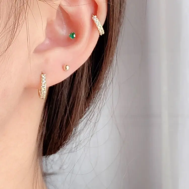 铜合金锆石耳饰 925银镶钻轻奢高级感耳圈耳环星钻耳扣