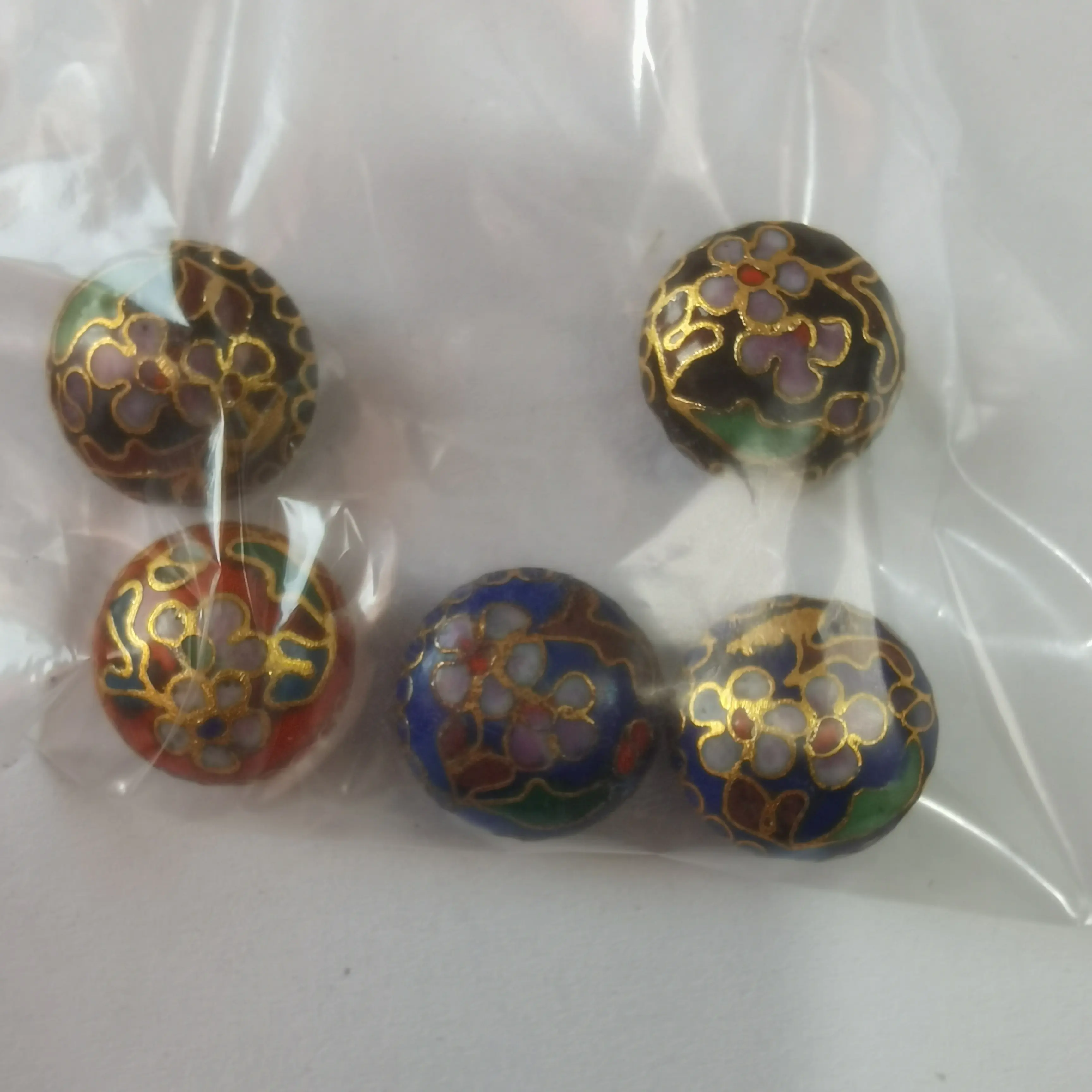 圆扁形微微瑕珠子，特价景泰蓝手工铜胎掐丝珐琅珠子DIY饰品配件