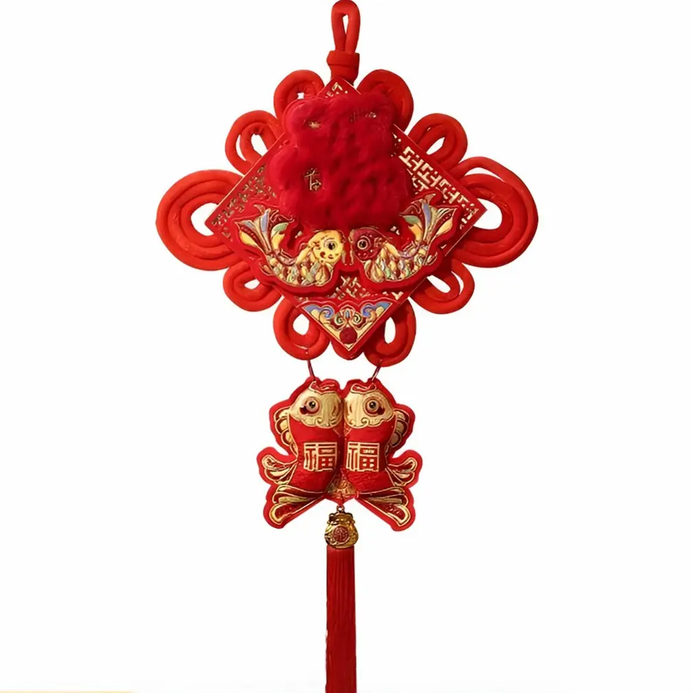 2026马年新年新款立体毛绒福字中国结门挂件客厅装饰