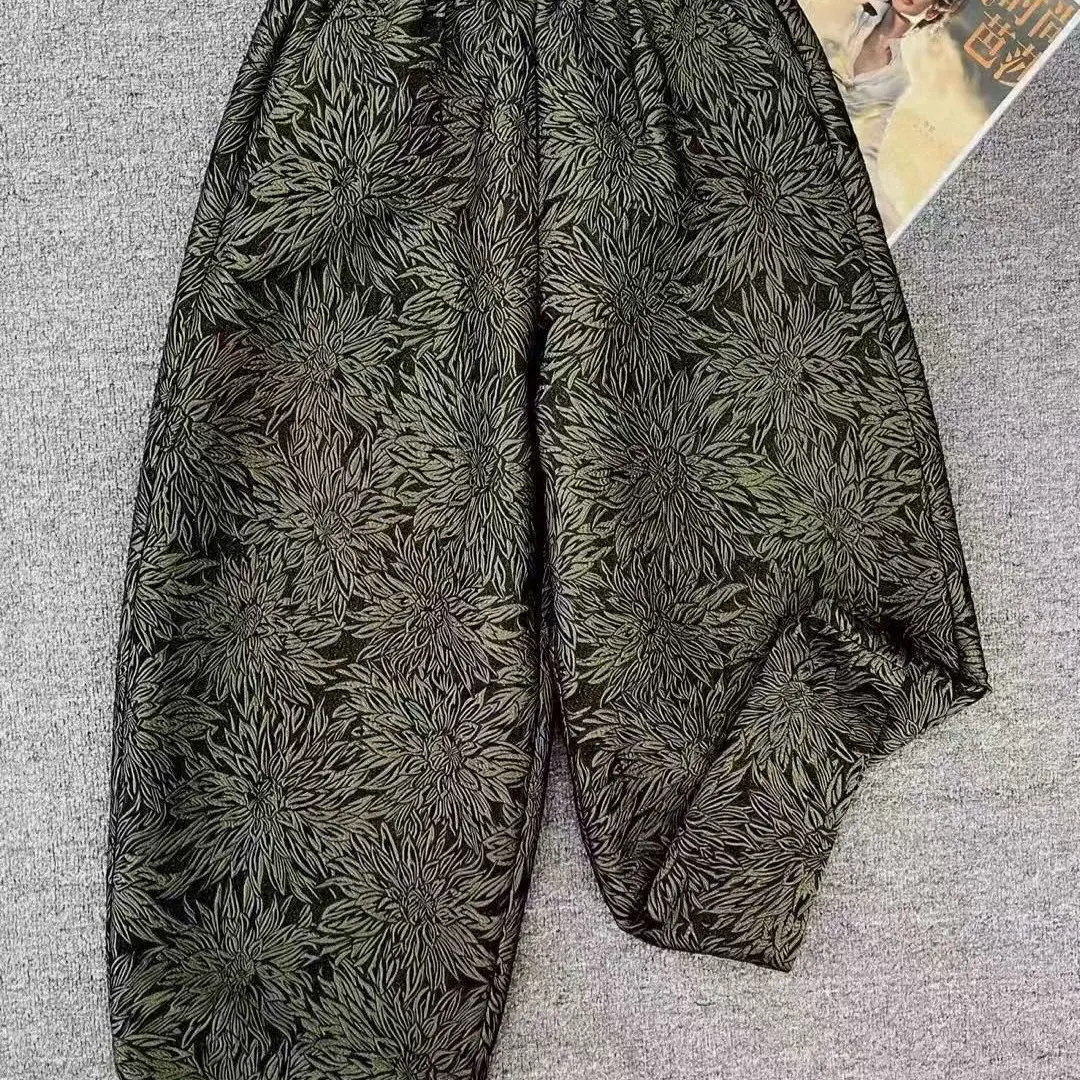 秋季中式风格提花宽松九分花苞裤阔腿秋季休闲女裤