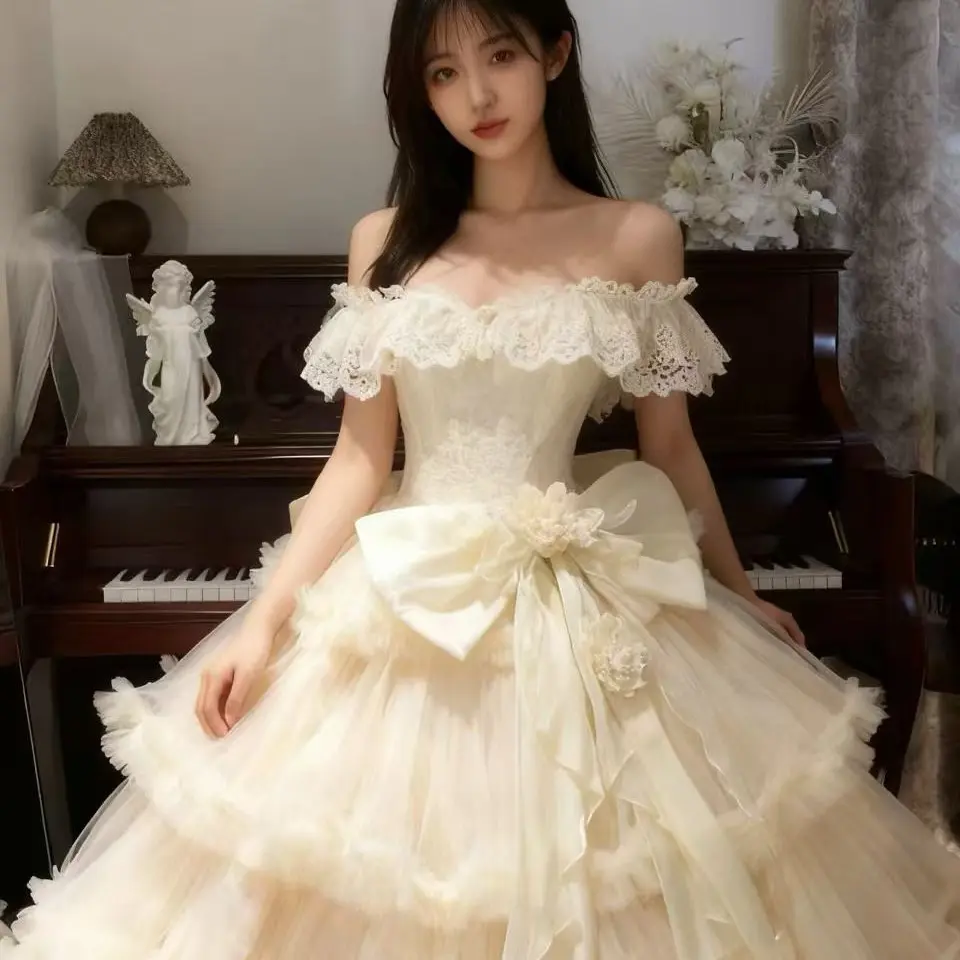 定制（花语录）洛丽塔晚礼服裙一字肩法式生日成人礼公主裙超仙气