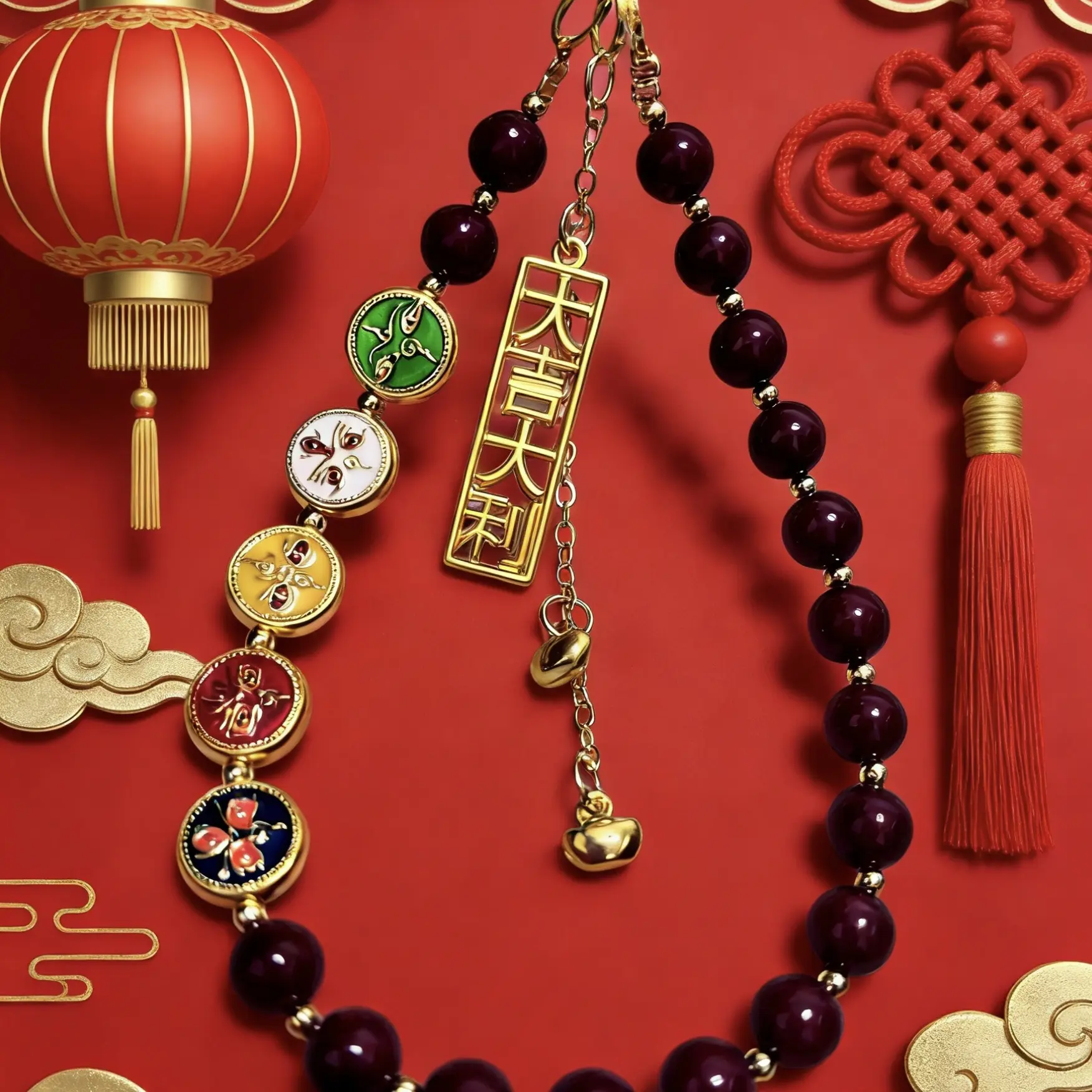 五路财神手机链*247红色大吉大利*