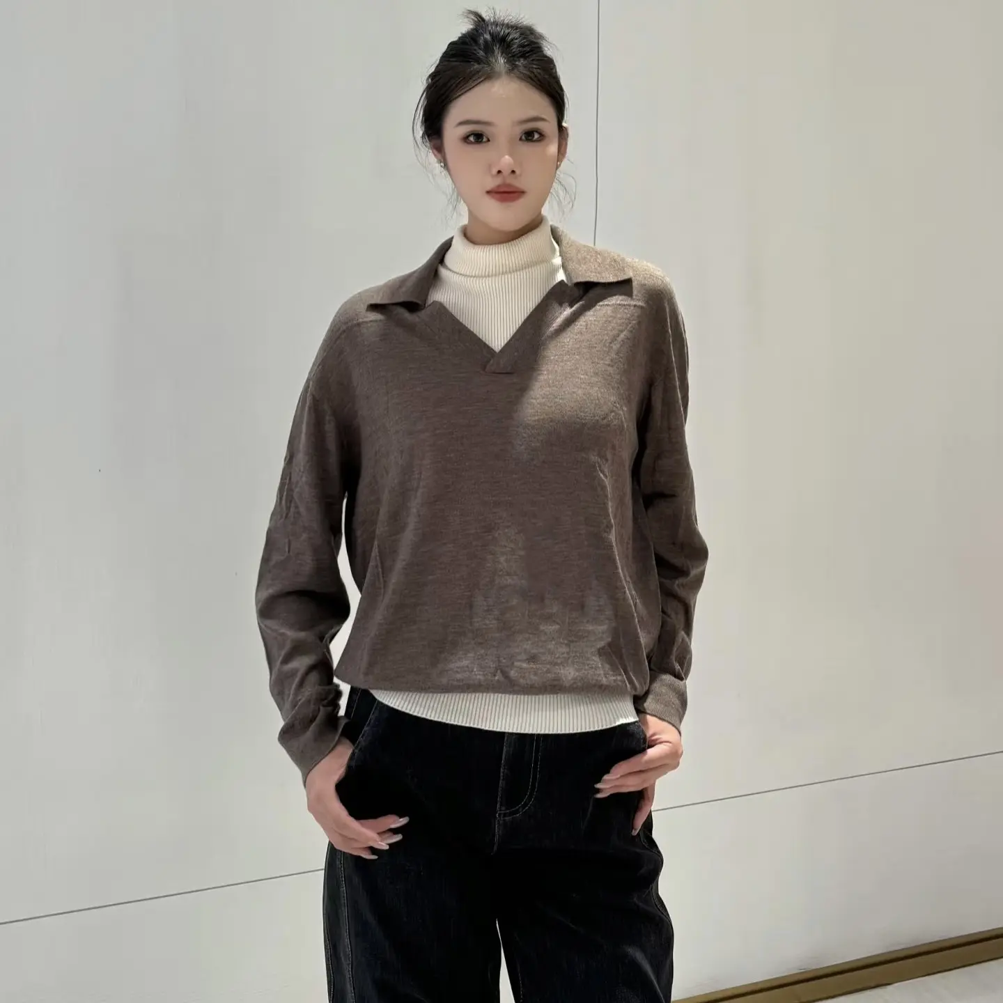 不支持退换 5399535 通勤百搭V型翻领山羊绒长袖针织衫