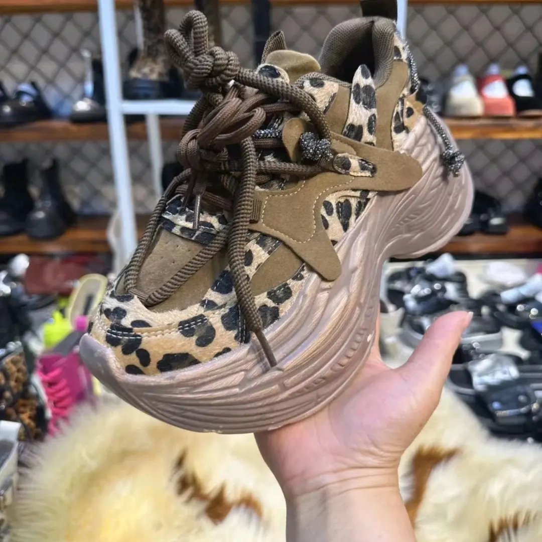 新款增高厚底时尚百搭女士真皮休闲老爹鞋