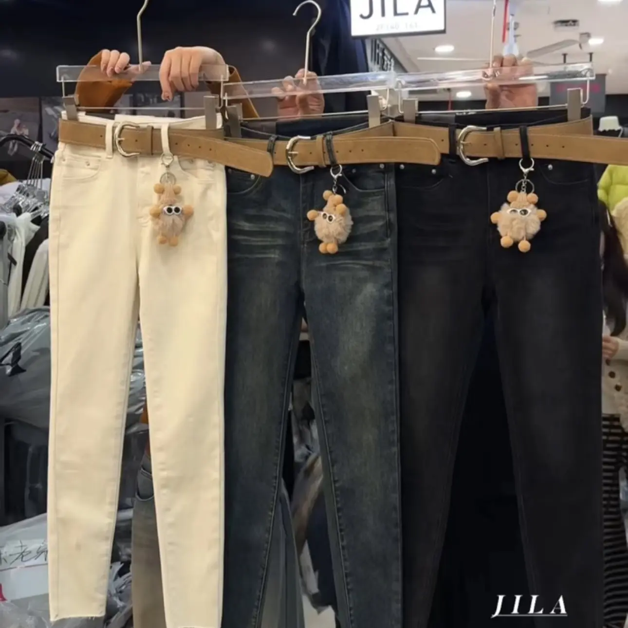 冬季新款加绒高腰小脚牛仔裤集合链