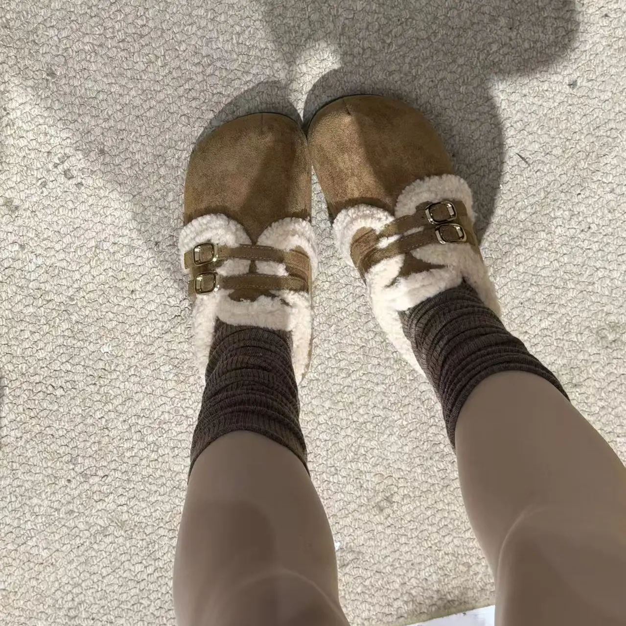 内增高加绒全包勃肯鞋女冬季保暖厚底毛毛鞋外穿防滑百搭大棉鞋