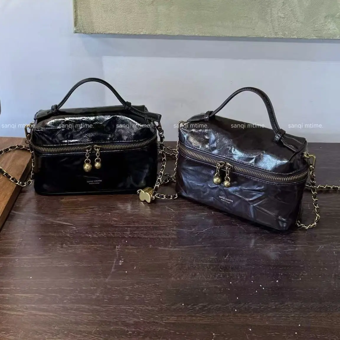 【饭盒包2593】复古褶皱抓纹链条设计高级感单肩斜挎通勤包