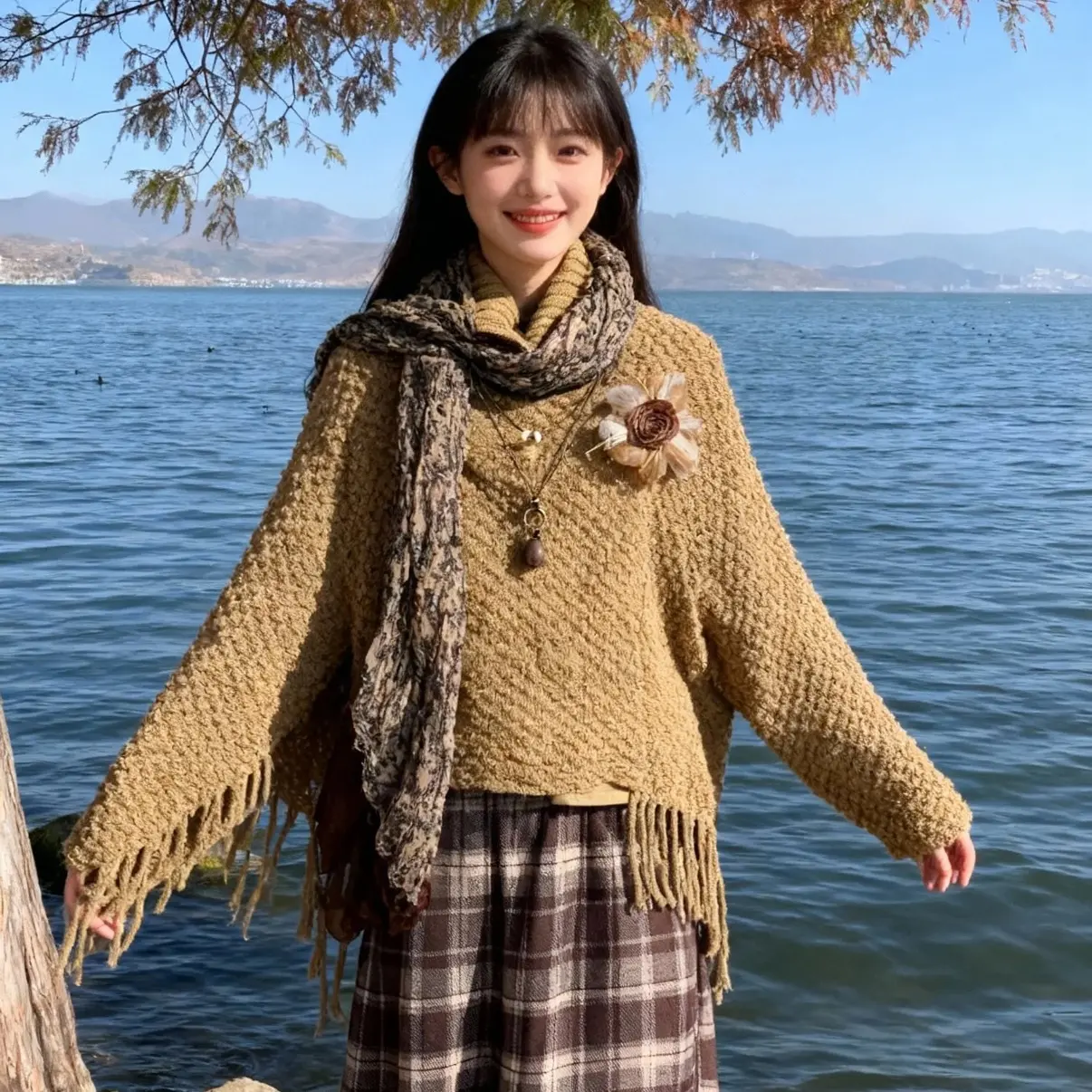 秋冬保暖美拉德风格针织毛衣女式高领外搭