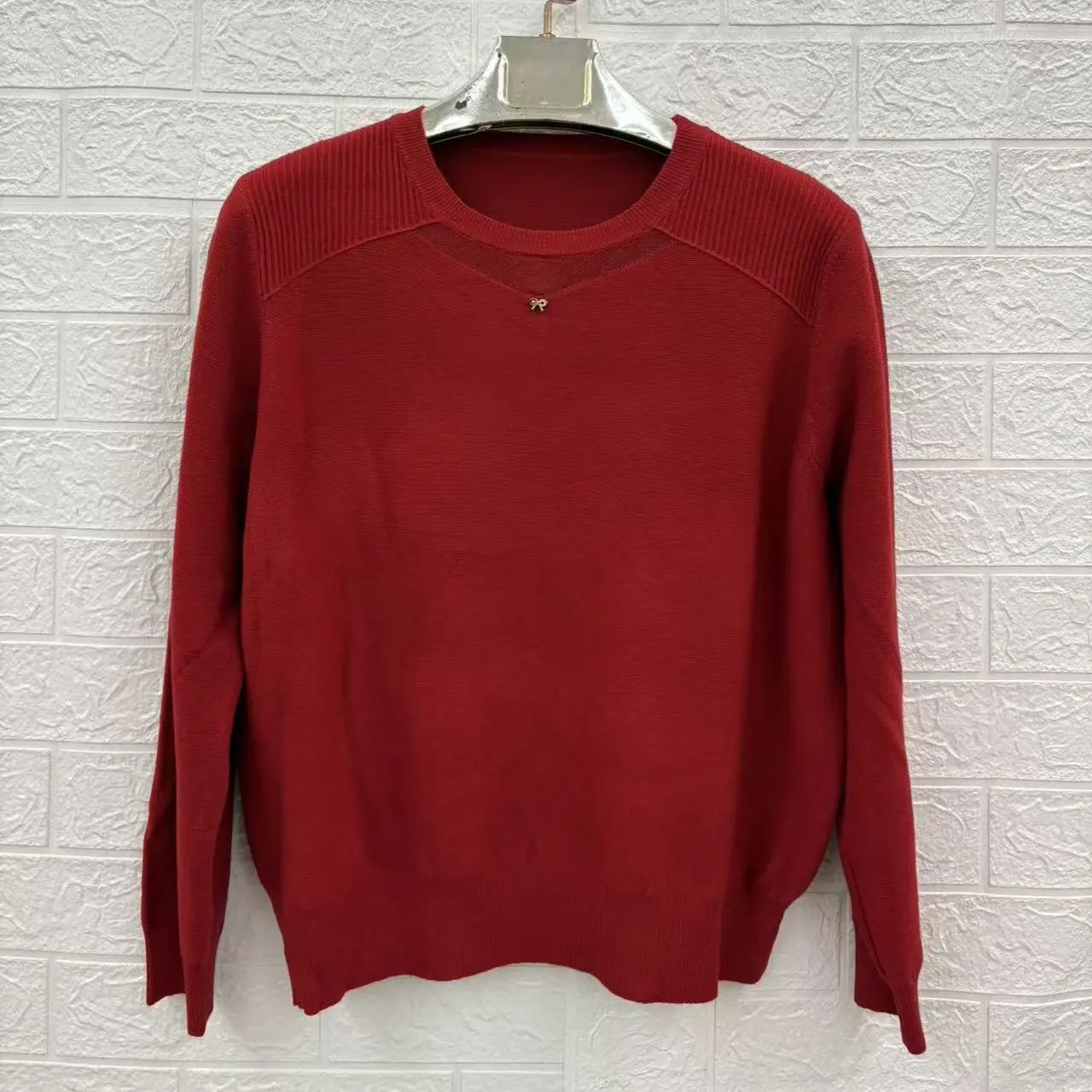 秋冬新款圆领长袖镂空套头针织衫女宽松洋气百搭毛衣